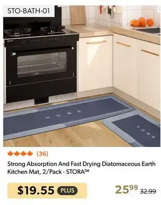 Shopper+ Strong Absorption And Fast Drying Diatomaceous Earth Kitchen Mat, 2/Pack - STORA offer