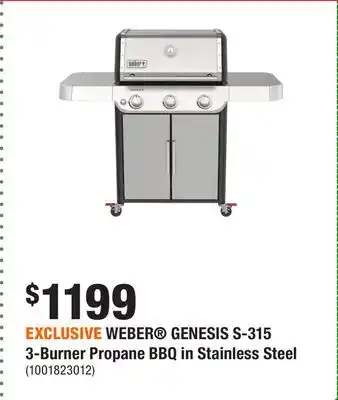 Home Depot EXCLUSIVE WEBER GENESIS S-315 3-Burner Propane BBQ in Stainless Steel offer