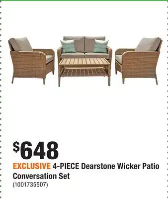 Home Depot EXCLUSIVE 4-PIECE Dearstone Wicker Patio Conversation Set offer