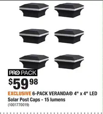 Home Depot EXCLUSIVE 6-PACK VERANDA 4 x 4 LED Solar Post Caps - 15 lumens offer