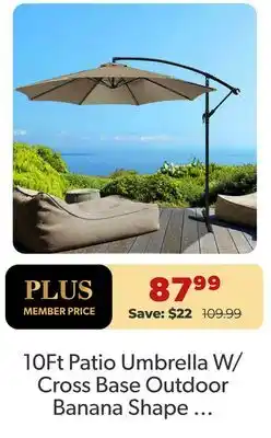 Shopper+ 10Ft Patio Umbrella W/ Cross Base Outdoor Banana Shape Sunshade, Tan - Yardlab offer