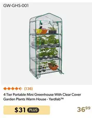 Shopper+ 4 Tier Portable Mini Greenhouse With Clear Cover Garden Plants Warm House - Yardlab offer