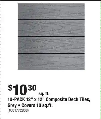 Home Depot 10-PACK 12 x 12 Composite Deck Tiles, Grey • Covers 10 sq.ft offer