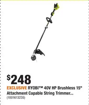 Home Depot EXCLUSIVE RYOBI 40V HP Brushless 15 Attachment Capable String Trimmer - Tool Only offer