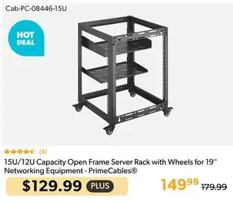 Shopper+ 15U/12U Capacity Open Frame Server Rack with Wheels for 19 Networking Equipment - PrimeCables offer