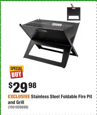 Home Depot EXCLUSIVE Stainless Steel Foldable Fire Pit and Grill offer