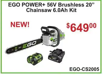 Atlas Tools & Machinery EGO POWER+ 56V Brushless 20 Chainsaw 6.0Ah Kit offer