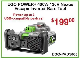 Atlas Tools & Machinery EGO POWER+ 400W 120V Nexus Escape Inverter Bare Tool offer