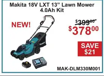 Atlas Tools & Machinery Makita 18V LXT 13 Lawn Mower 4.0Ah Kit offer