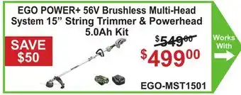 Atlas Tools & Machinery EGO POWER+ 56V Brushless Multi-Head System 15 String Trimmer & Powerhead 5.0Ah Kit offer