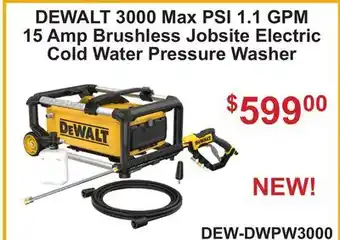 Atlas Tools & Machinery DEWALT 3000 Max PSI 1.1 GPM 15 Amp Brushless Jobsite Electric Cold Water Pressure Washer offer