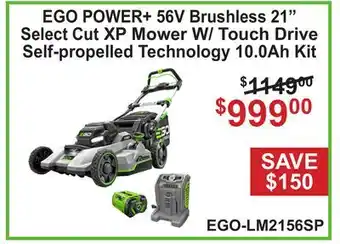 Atlas Tools & Machinery Ego Power+ 56v Brushless 21 Select Cut Xp Mower W/ Touch Drive Self-propelled Technology 10.0ah Kit offer