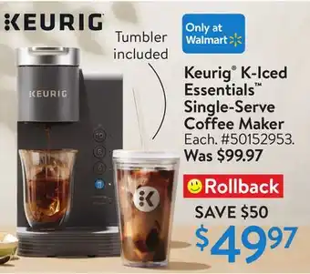Walmart Keurig K-Iced Essentials Single-Serve Coffee Maker offer