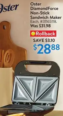 Walmart Oster DiamondForce Non-Stick Sandwich Maker offer