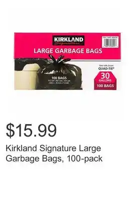 Costco Kirkland Signature Large Garbage Bags, 100-pack offer