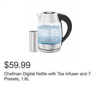 Costco Chefman Digital Kettle with Tea Infuser and 7 Presets, 1.8L offer