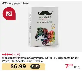 Moustache Premium Copy Paper, 8.5 x 11, 80gsm, 95 Bright White, 500 Sheets/Ream - 1 Ream
