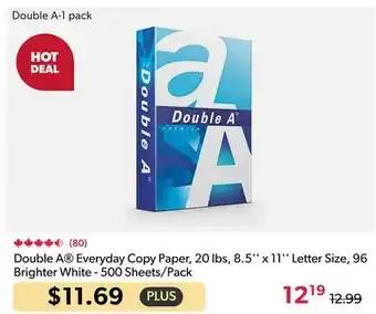 123Ink Double A Everyday Copy Paper, 20 lbs, 8.5'' x 11'' Letter Size, 96 Brighter White - 500 Sheets/Pack offer
