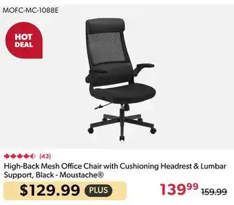 123Ink High-Back Mesh Office Chair with Cushioning Headrest & Lumbar Support, Black - Moustache offer