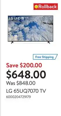 Walmart LG 65UQ7070 TV offer