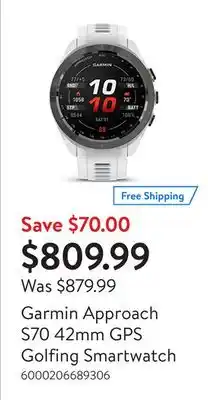 Walmart Garmin Approach S70 42mm GPS Golfing Smartwatch offer