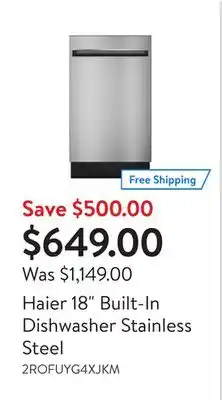 Walmart Haier 18 Built-In Dishwasher Stainless Steel offer