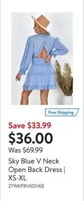 Walmart Sky Blue V Neck Open Back Dress | XS-XL offer