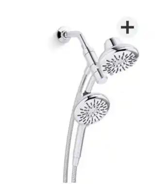 Home Depot KOHLER Freespin Bellerose 3-Spray Patterns 5.25-inch Wall Mount Dual Shower Heads in Polished Chrome offer