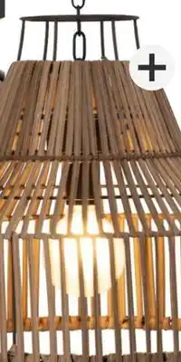 Home Depot Hampton Bay Solano 1-Light Hand Woven Natural Rattan Lampshade LED Decorative Chandelier offer