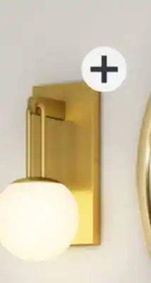 Home Depot EXCLUSIVE Gluckstein Elements Orly Frosted White Globe Sconce in Brushed Gold offer