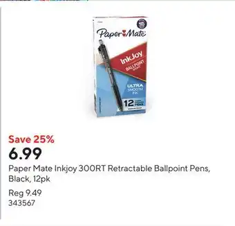 Staples Paper Mate Inkjoy 300RT Retractable Ballpoint Pens, Black, 12pk offer