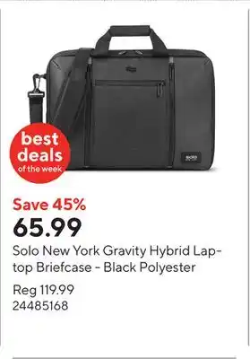 Staples Solo New York Gravity Hybrid Laptop Briefcase - Black Polyester offer