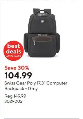 Staples Swiss Gear Poly 17.3 Computer Backpack - Grey offer