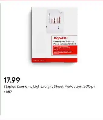 Staples Staples Economy Lightweight Sheet Protectors, 200 pk offer