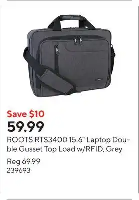 Staples ROOTS RTS3400 15.6 Laptop Double Gusset Top Load w/RFID, Grey offer