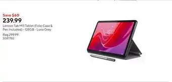 Staples Lenovo Tab M11 Tablet (Folio Case & Pen Included) - 128GB - Luna Grey offer