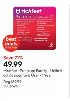 Staples McAfee+ Premium Family - Unlimited Devices for 6 User - 1 Year offer