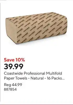 Staples Coastwide Professional Multifold Paper Towels - Natural - 16 Packs of 250 offer