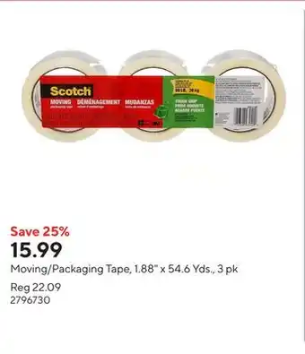 Staples Moving/Packaging Tape, 1.88 x 54.6 Yds., 3 pk offer