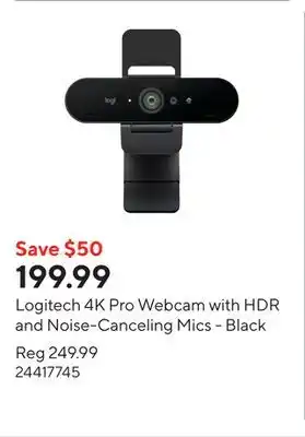 Staples Logitech 4K Pro Webcam with HDR and Noise-Canceling Mics - Black offer