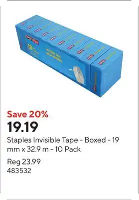 Staples Staples Invisible Tape - Boxed - 19 mm x 32.9 m - 10 Pack offer