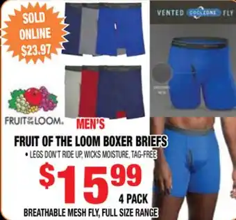 Len's Mill Stores 4 PACK MEN'S FRUIT OF THE LOOM BOXER BRIEFS offer
