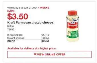 Costco Kraft Parmesan grated cheese offer