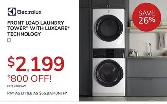 Goemans Appliances ELECTROLUX FRONT LOAD LAUNDRY TOWER WITH LUXCARE TECHNOLOGY offer