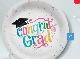 Party City Follow Your Dreams Congrats Grad Round Paper Disposable Dinner Plates, White/Multi-Coloured, Polka Dot, 10-in, 20-pk, for Gra offer