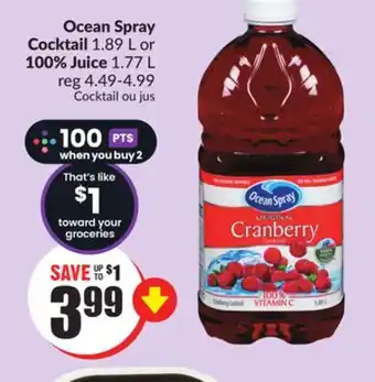 Chalo FreshCo Ocean Spray Cocktail 1.89 L or 100% Juice 1.77 L offer