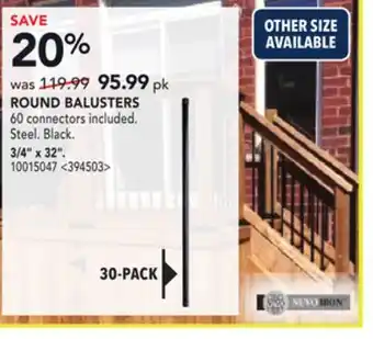 RONA NUVO IRON ROUND BALUSTERS 3/4 X 32 30-PACK offer