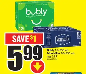 FreshCo Bubly 12x355 mL Montellier 10x355 mL offer