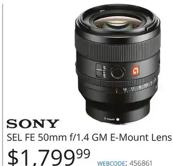 Vistek Sony SEL FE 50mm f/1.4 GM E-Mount Lens offer