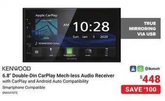 Visions Electronics KENWOOD 6.8 Double-Din CarPlay Mech-less Audio Receiver offer